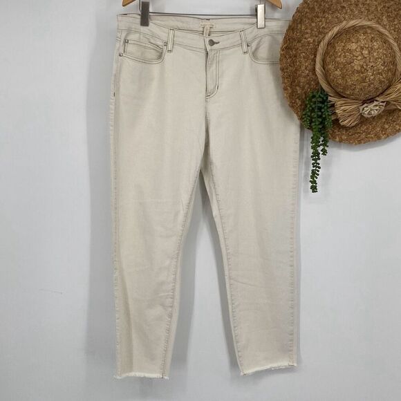 Eileen Fisher Cropped Raw Hem High-Rise Jeans Stretch Cream 16 - Picture 2 of 12